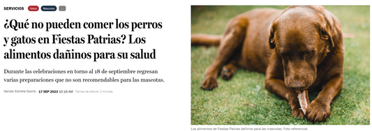 Articulo "La Tercera": ¿Que no pueden comer los perros y gatos en fiestas patrias?