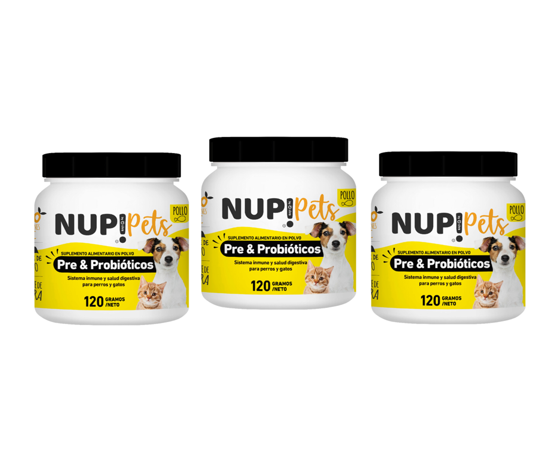 TRÍO PRE Y PROBIÓTICOS PERROS Y GATOS NUP!PETS POLLO