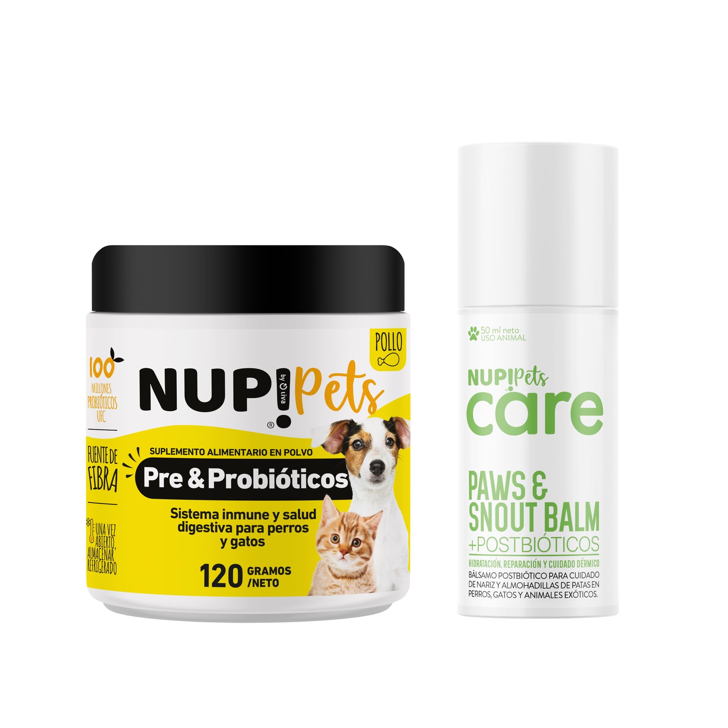 PACK PRE Y PROBIÓTICOS NUP!PETS POLLO + NUP!PETS CARE PAWS & SNOUT BALM