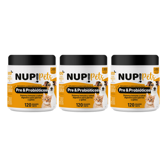 TRÍO PRE Y PROBIÓTICOS PERROS Y GATOS NUP!PETS CARNE