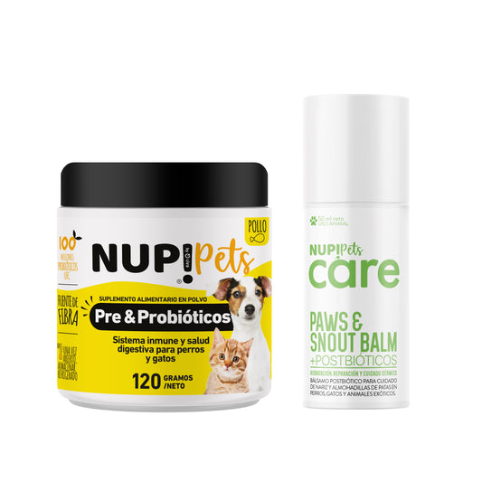 PACK PRE Y PROBIÓTICOS NUP!PETS POLLO + NUP!PETS CARE PAWS & SNOUT BALM