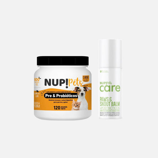 PACK PRE Y PROBIÓTICOS NUP!PETS CARNE + NUP!PETS CARE PAWS & SNOUT BALM
