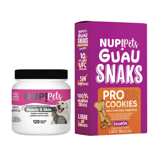 PACK SUMALE PROBIÓTICOS! NUP!PETS BEAUTY&SKIN + GALLETA PROCOOKIES (SALMÓN)