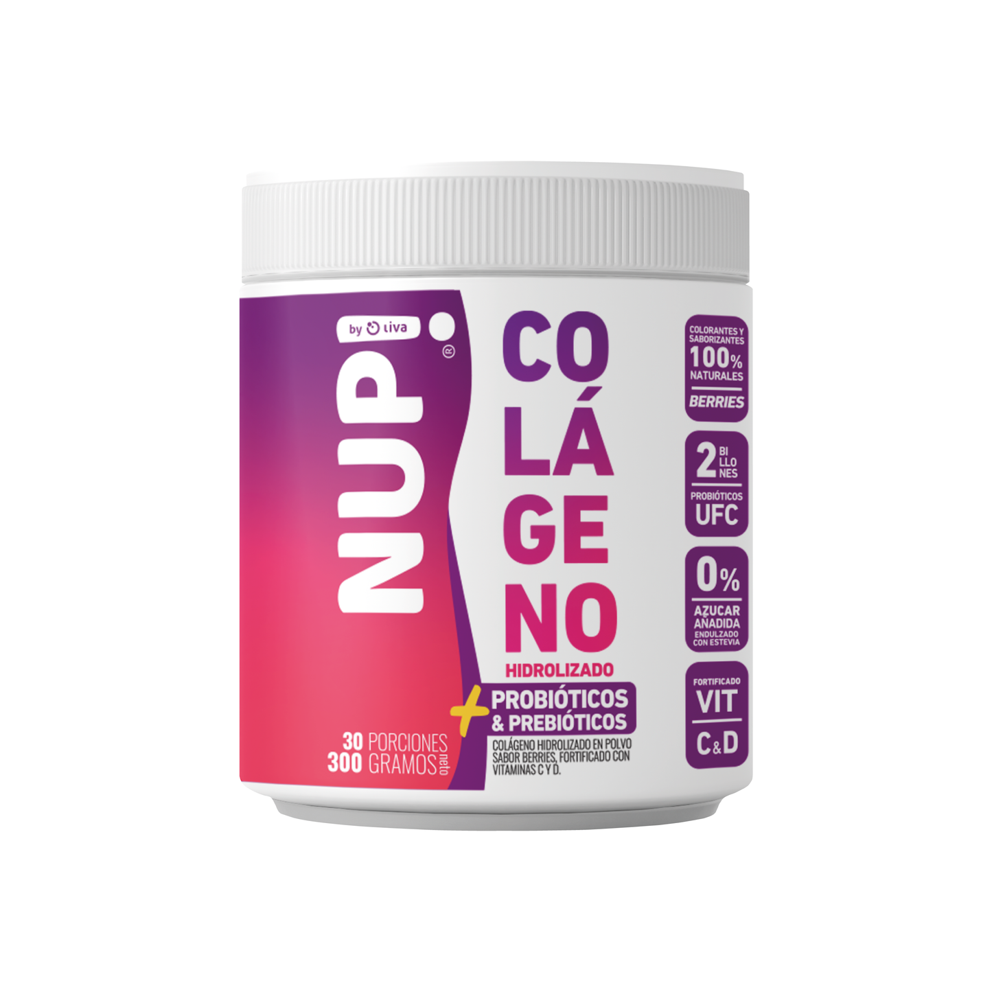 NUP!® COLAGENO PRE Y PROBIÓTICOS 2 BILLONES 300GR BERRIES